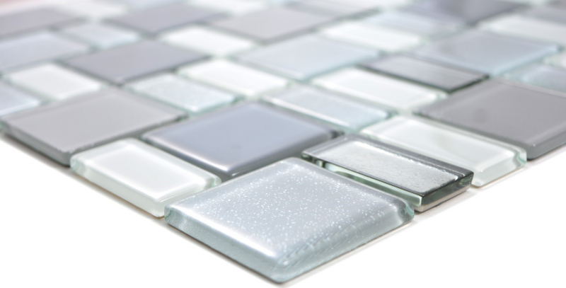 Piastrella di vetro a mosaico backsplash crema grigio fumo combinazione iridescente MOS68-0216F