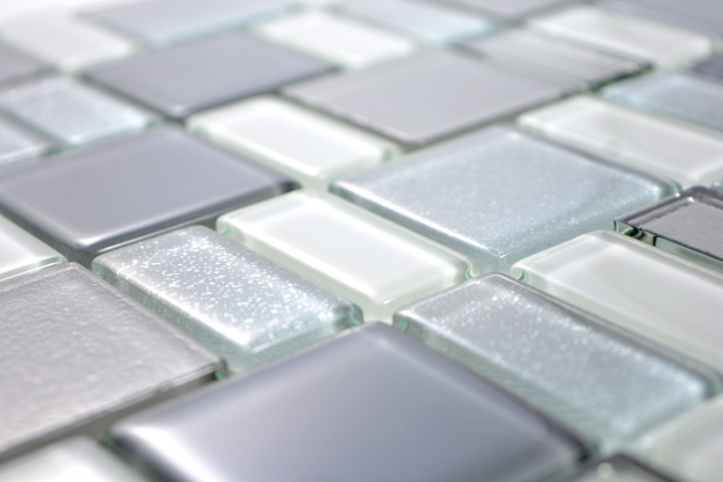 Piastrella di vetro a mosaico backsplash crema grigio fumo combinazione iridescente MOS68-0216F