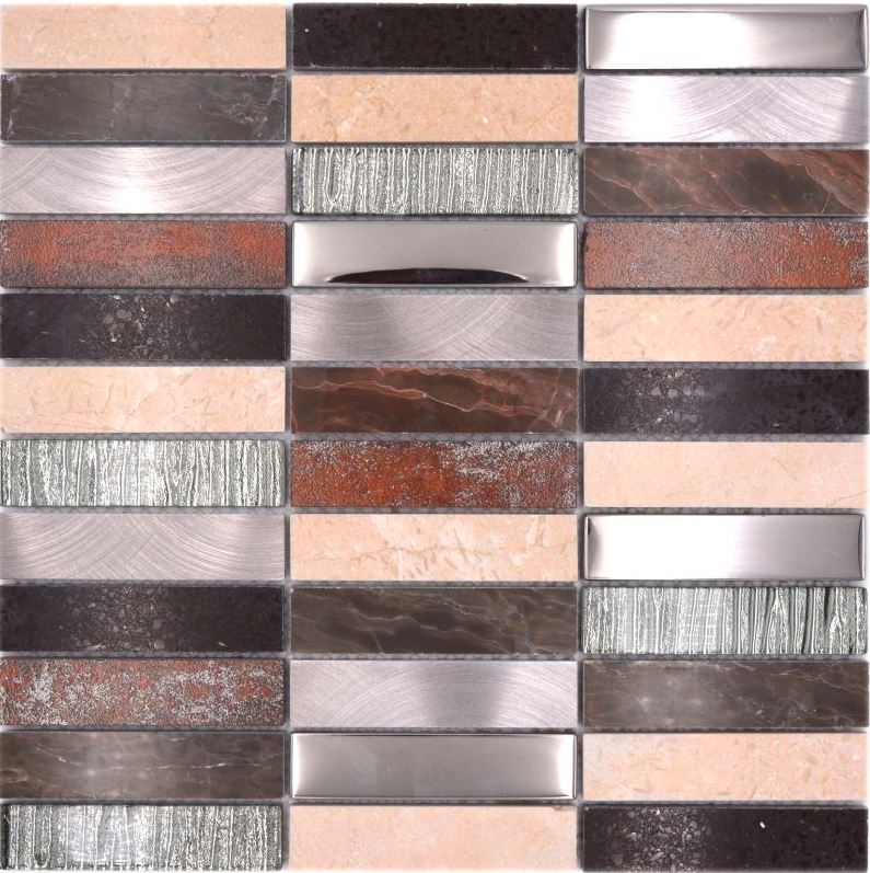 Mosaico rettangolare in vetro mosaico alluminio pietra naturale beige marrone argento nero piastrelle specchio parete WC - MOS87-48X