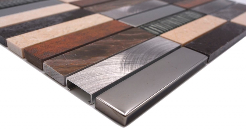 Mosaico rettangolare in vetro mosaico alluminio pietra naturale beige marrone argento nero piastrelle specchio parete WC - MOS87-48X