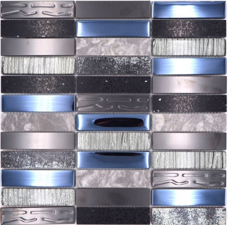 Mosaico rettangolare tessere di vetro mosaico composito acciaio inox argento grigio blu nero rivestimento cucina - MOS87-58X