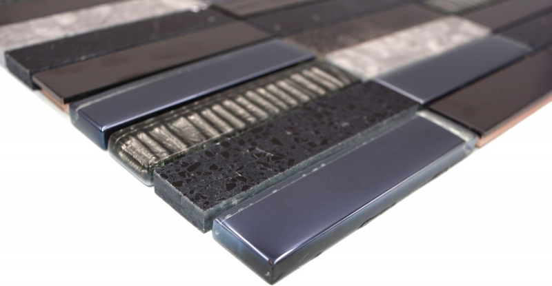 Mosaico rettangolare tessere di vetro mosaico composito acciaio inox argento grigio blu nero rivestimento cucina - MOS87-58X