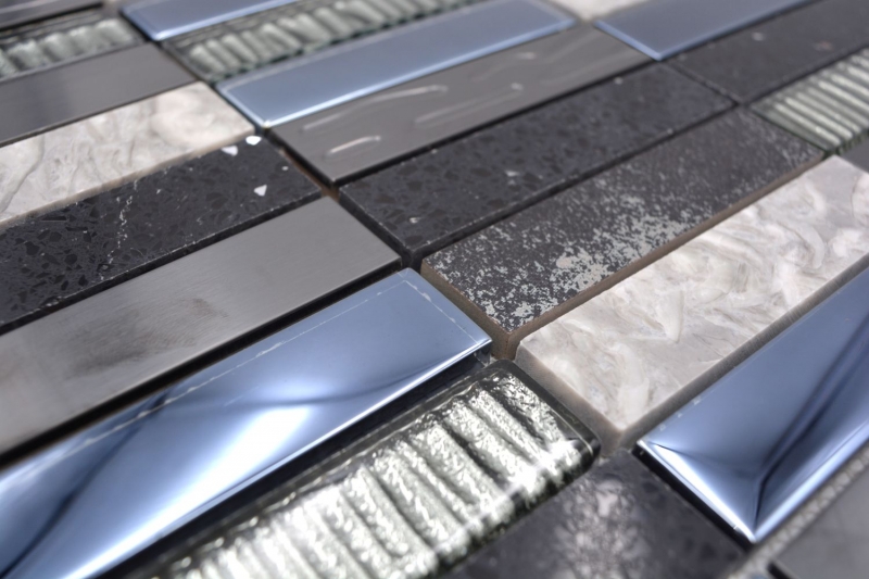 Mosaico rettangolare tessere di vetro mosaico composito acciaio inox argento grigio blu nero rivestimento cucina - MOS87-58X