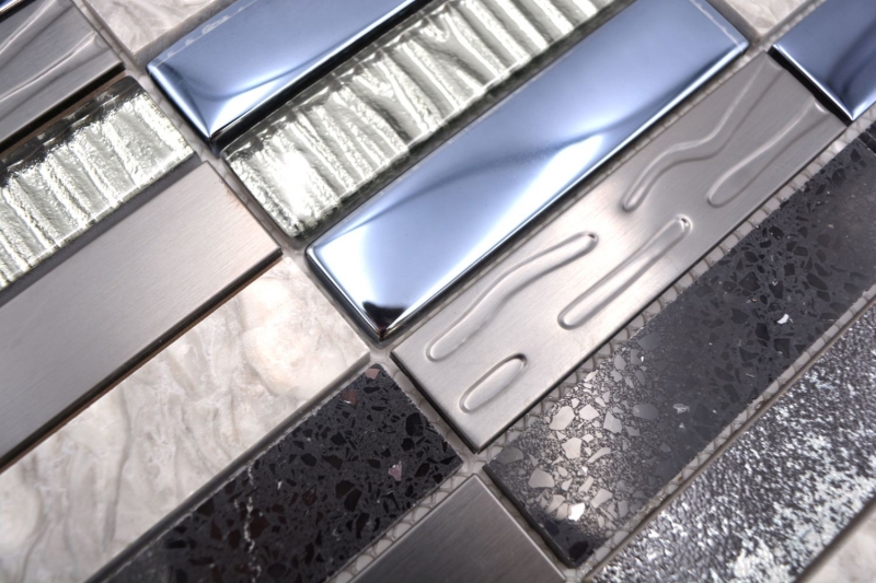 Mosaico rettangolare tessere di vetro mosaico composito acciaio inox argento grigio blu nero rivestimento cucina - MOS87-58X