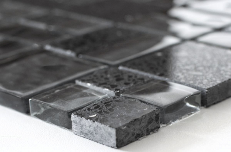 Mano modello mosaico piastrelle traslucido composito nero combinazione di vetro mosaico cristallo artificiale nero MOS88-K989_m