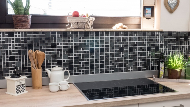 Pietra artificiale mosaico di vetro Piastrelle di mosaico composito nero grigio scuro antracite Piastrelle backsplash cucina - MOS88-K989