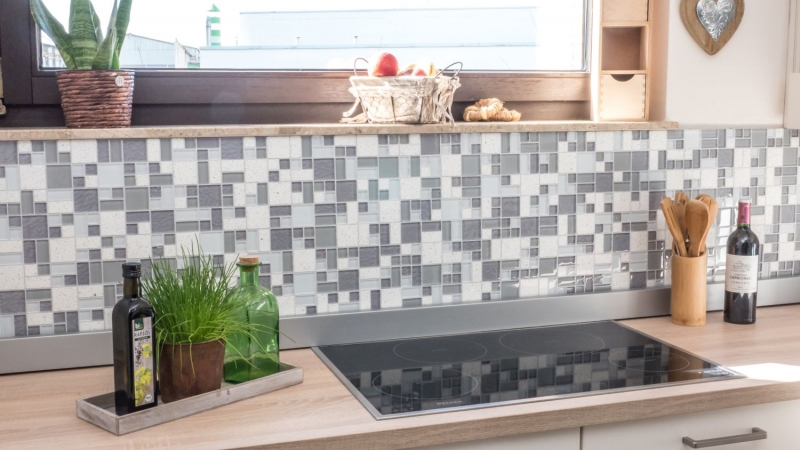 Pietra artificiale vetro mosaico tessere di mosaico composito bianco antico bianco grigio chiaro antracite piastrelle backsplash muro - MOS88-K990