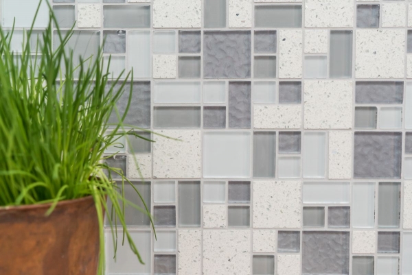 Pietra artificiale vetro mosaico tessere di mosaico composito bianco antico bianco grigio chiaro antracite piastrelle backsplash muro - MOS88-K990