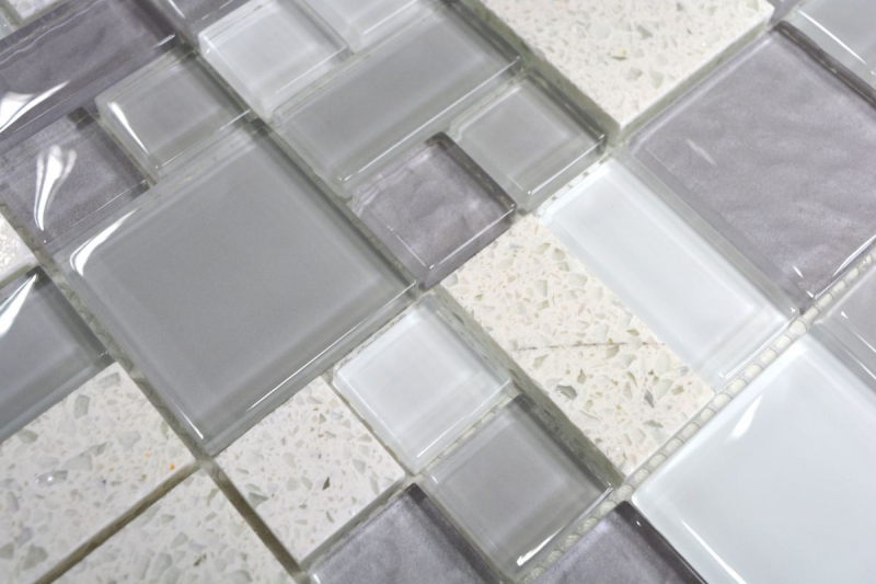 Pietra artificiale vetro mosaico tessere di mosaico composito bianco antico bianco grigio chiaro antracite piastrelle backsplash muro - MOS88-K990