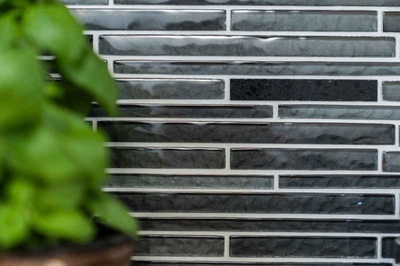 Mosaico di vetro pietra artificiale tondini mosaico composito nero antracite grigio scuro parete rivestimento cucina WC - MOS86-MS89