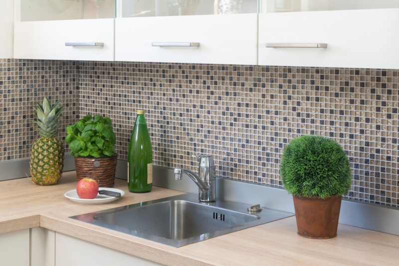 Piastrella di vetro a mosaico beige resina opaca smerigliata oro ocra backsplash cucina backsplash bagno - MOS92-1207