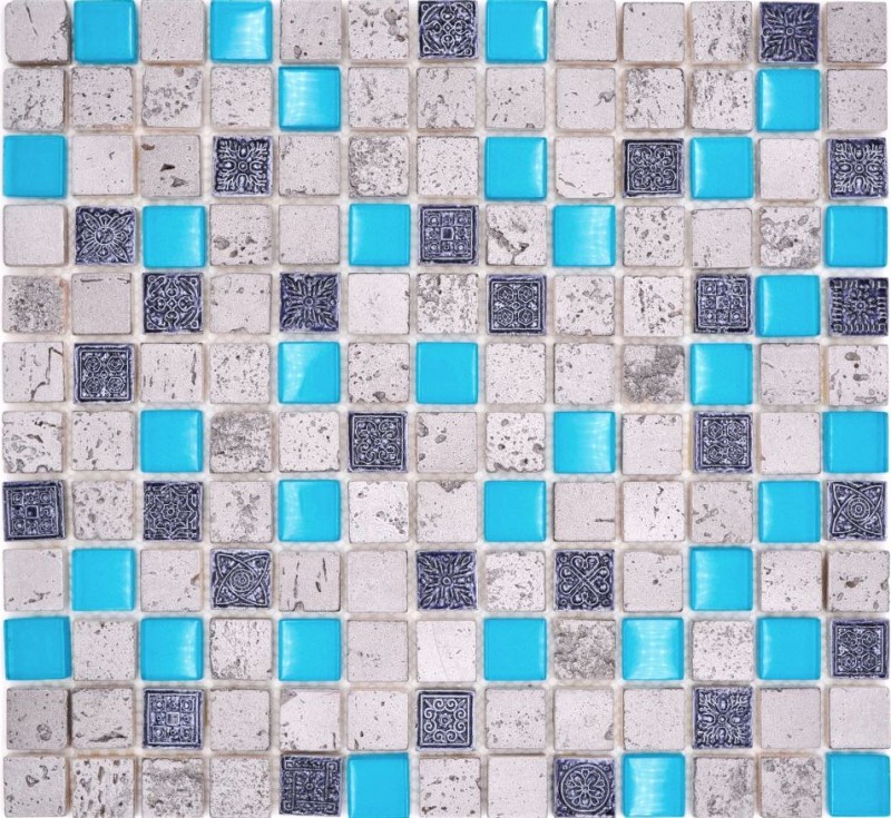 Mosaico rustico in pietra artificiale mosaico in vetro resina blu grigio antracite argento alzatina per cucina - MOS82-0402