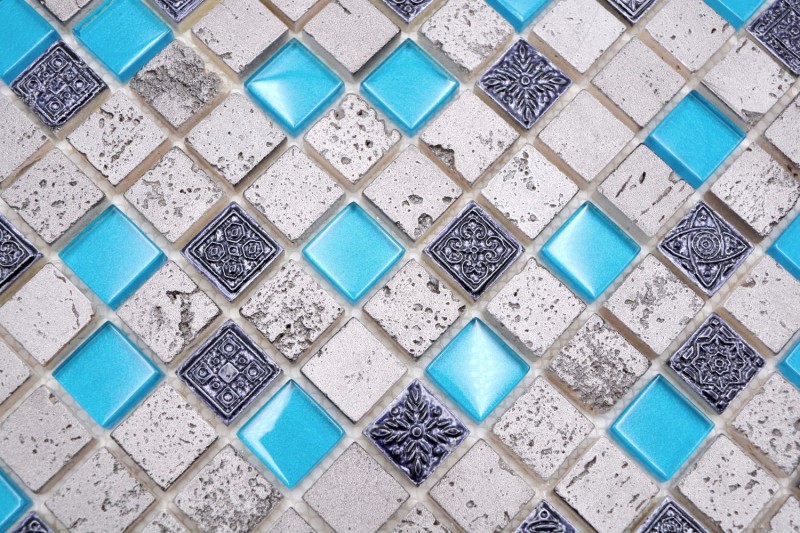 Mosaico rustico in pietra artificiale mosaico in vetro resina blu grigio antracite argento alzatina per cucina - MOS82-0402