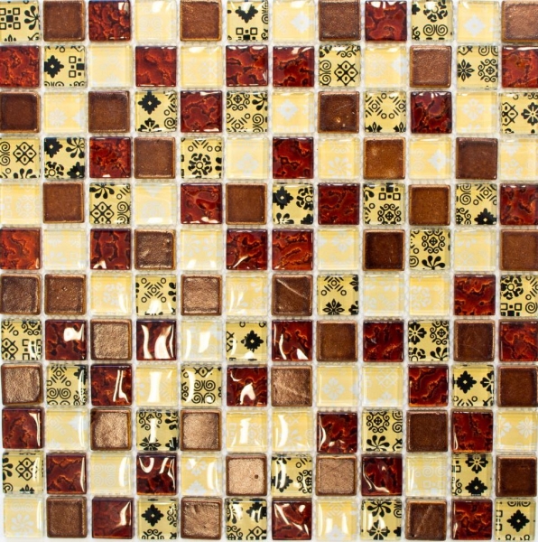 Piastrella di mosaico dipinta a mano Rivestimento traslucido beige rosso Mosaico di vetro Cristallo di resina Ottica beige rosso MOS83-CMCB25_m