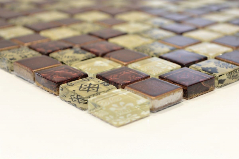 Piastrella di mosaico dipinta a mano Rivestimento traslucido beige rosso Mosaico di vetro Cristallo di resina Ottica beige rosso MOS83-CMCB25_m