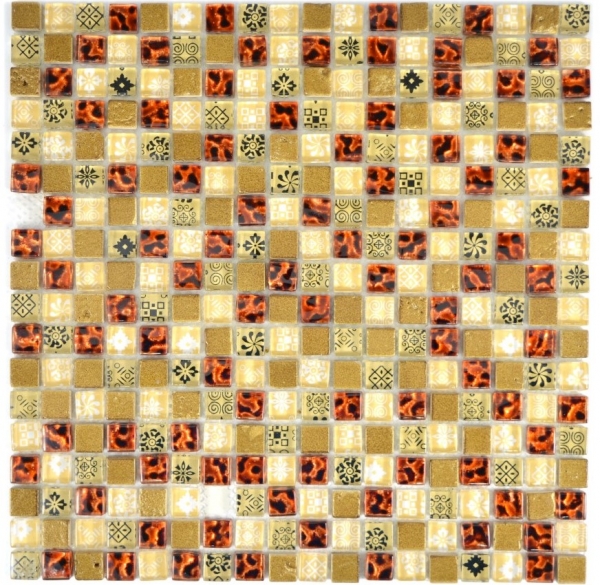 Piastrella di mosaico dipinta a mano Beige traslucido Mosaico di vetro Cristallo effetto resina beige rosso MOS92-1212_m