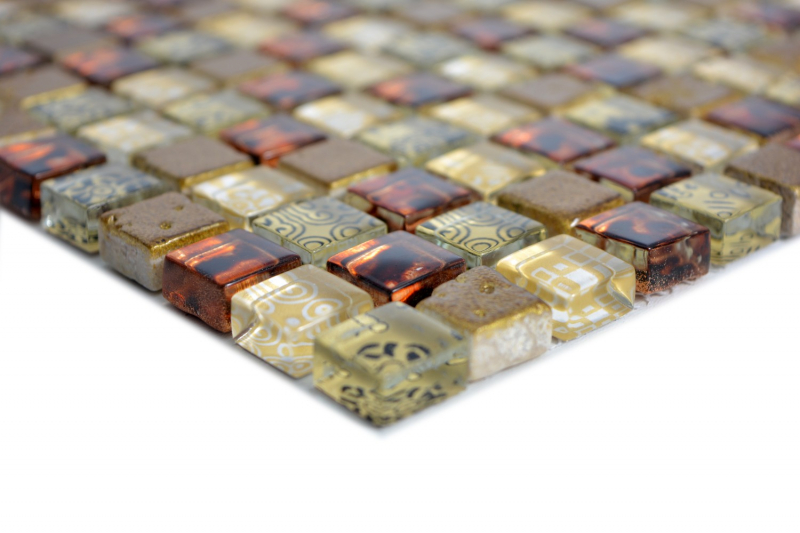 Piastrella di mosaico dipinta a mano Beige traslucido Mosaico di vetro Cristallo effetto resina beige rosso MOS92-1212_m