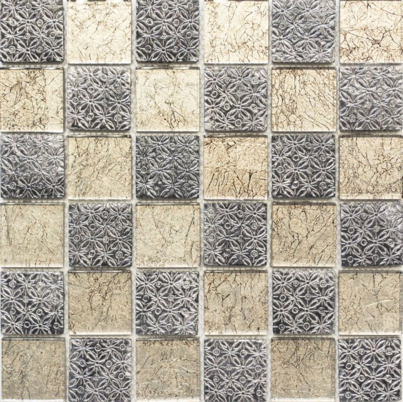 Piastrella di vetro a mosaico champagne nero aspetto resina backsplash cucina doccia parete MOS78B-0702