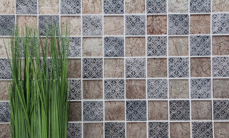 Piastrella di vetro a mosaico champagne nero aspetto resina backsplash cucina doccia parete MOS78B-0702