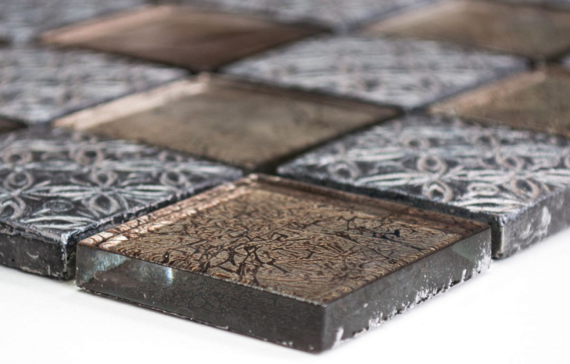 Piastrella di vetro a mosaico champagne nero aspetto resina backsplash cucina doccia parete MOS78B-0702