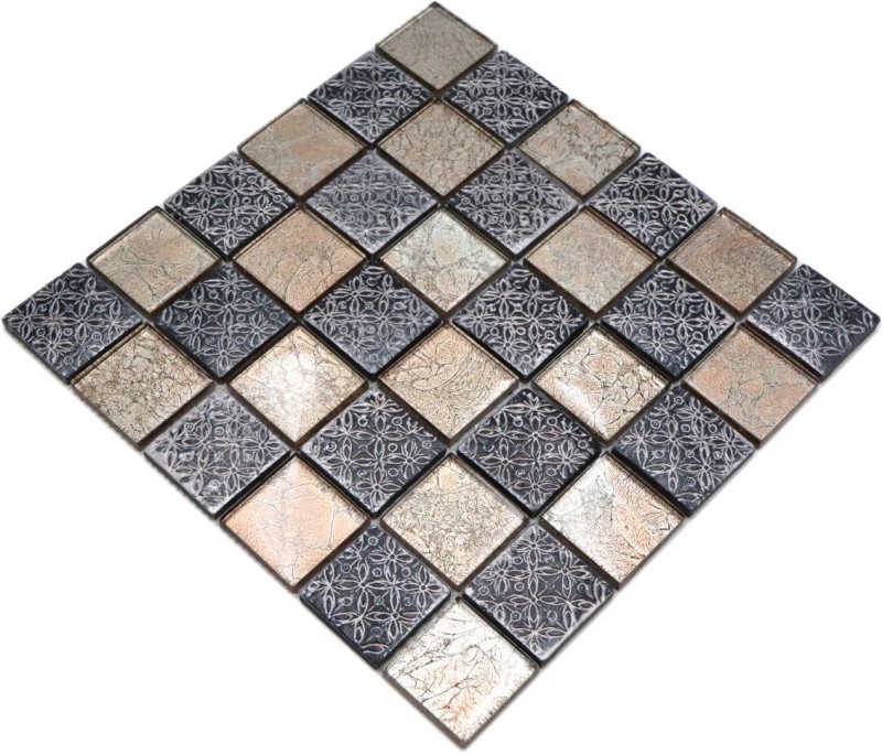 Piastrella di vetro a mosaico champagne nero aspetto resina backsplash cucina doccia parete MOS78B-0702