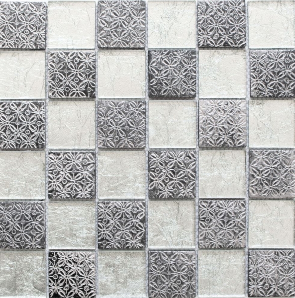Piastrella di mosaico dipinta a mano Backsplash di piastrelle Argento traslucido Mosaico di vetro Resina di cristallo Argento ottico MOS88-8OP6_m