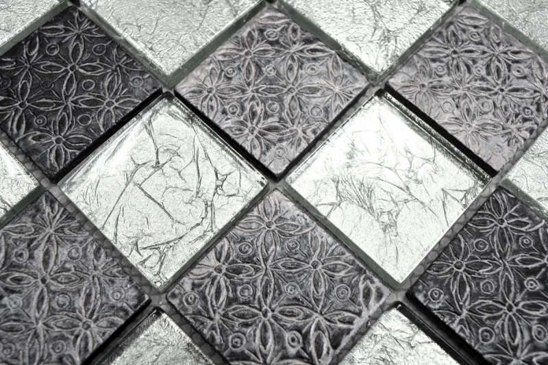 Piastrella di mosaico dipinta a mano Backsplash di piastrelle Argento traslucido Mosaico di vetro Resina di cristallo Argento ottico MOS88-8OP6_m