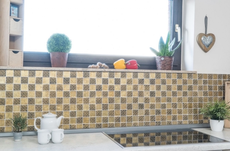 Mosaico di vetro oro mosaico piastrelle resina aspetto piastrelle backsplash cucina doccia parete MOS88-8OP7