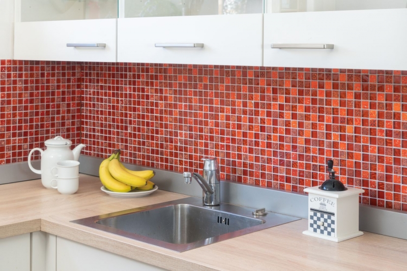 Pietra artificiale mosaico rustico piastrelle di vetro mosaico resina luce rosso fuoco struttura piastrelle backsplash cucina parete bagno WC - MOS83-CB30