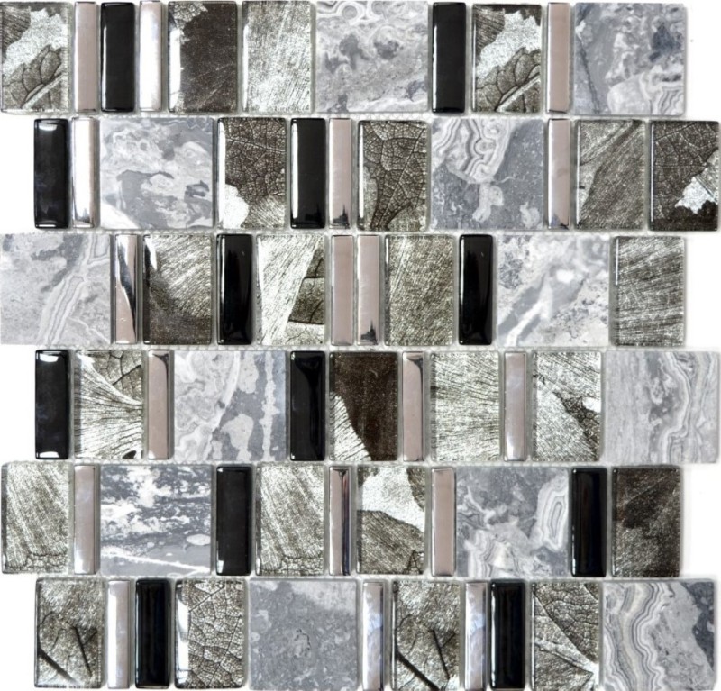 Piastrella di mosaico dipinta a mano Grigio traslucido nero Mosaico di vetro multiformato Pietra di cristallo EP grigio nero MOS88-0210_m