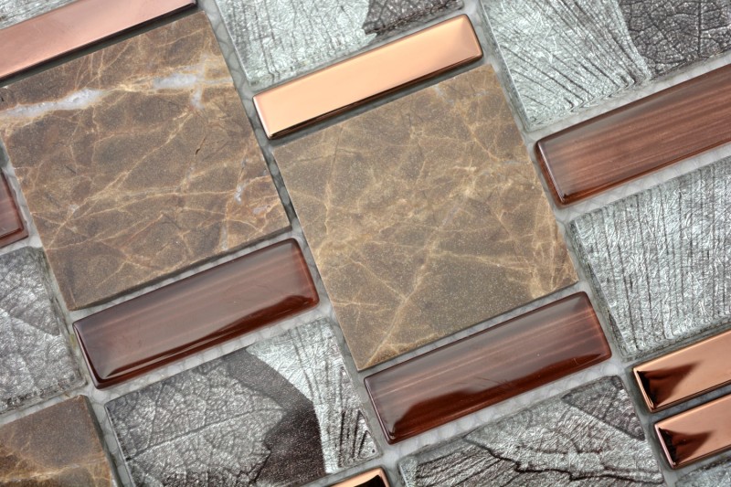 Marmo vetro mosaico piastrelle marrone rame grigio antracite backsplash parete bagno cucina WC - MOS88-1220