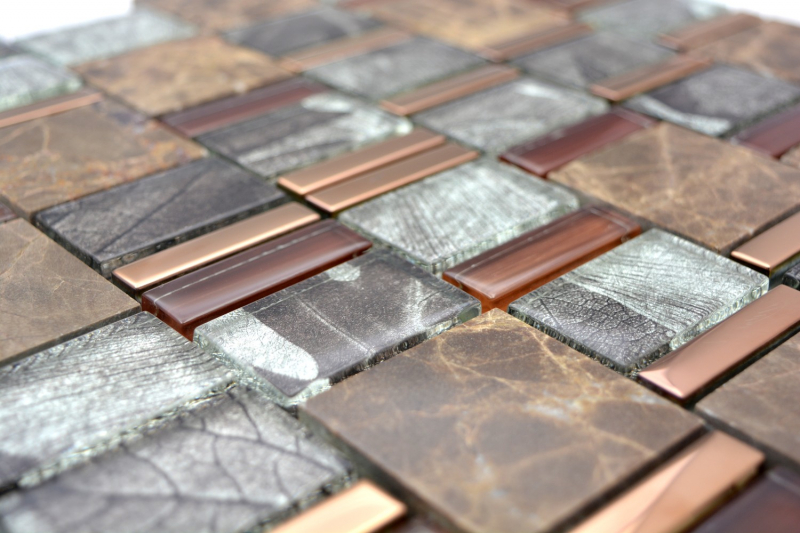 Marmo vetro mosaico piastrelle marrone rame grigio antracite backsplash parete bagno cucina WC - MOS88-1220