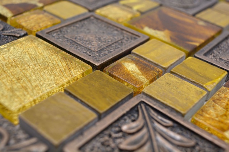 Mosaico di vetro pietra artificiale mosaico piastrelle resina oro grigio argento ornamento piastrelle backsplash parete bagno cucina - MOS88-0790