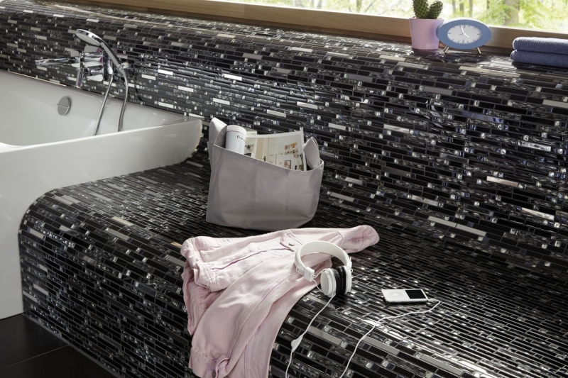 Aste per mosaico di vetro tessere per mosaico in acciaio inox nero argento MOS86-0302