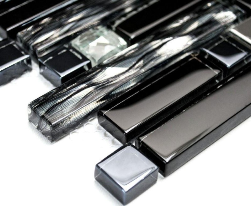 Aste per mosaico di vetro tessere per mosaico in acciaio inox nero argento MOS86-0302