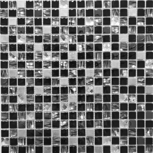 Piastrella di mosaico dipinta a mano Acciaio inox traslucido nero Mosaico di vetro Acciaio cristallo nero Vetro MOS92-0304_m