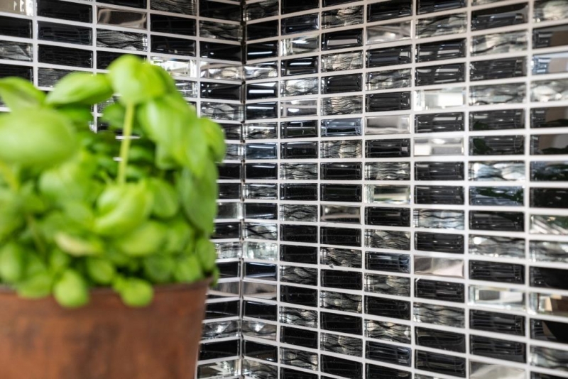 Aste per mosaico di vetro Tessere per mosaico in acciaio inox grafite nero argento MOS87-0301