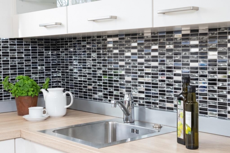 Aste per mosaico di vetro Tessere per mosaico in acciaio inox grafite nero argento MOS87-0301