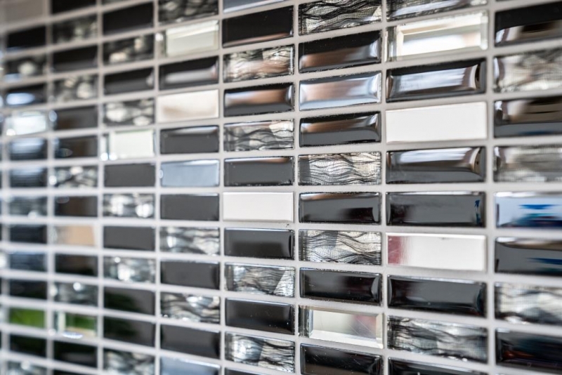 Aste per mosaico di vetro Tessere per mosaico in acciaio inox grafite nero argento MOS87-0301