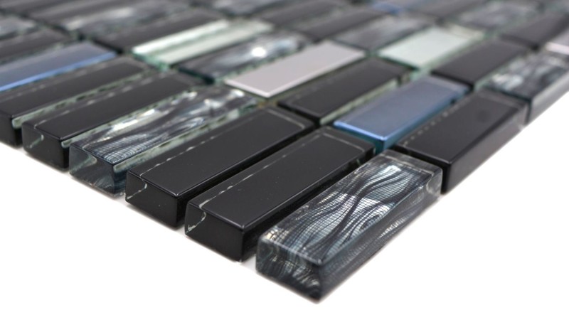 Aste per mosaico di vetro Tessere per mosaico in acciaio inox grafite nero argento MOS87-0301