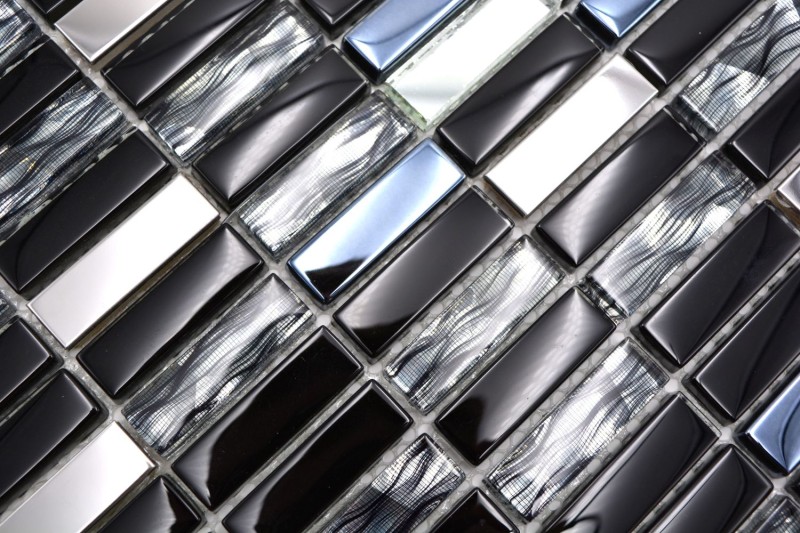 Aste per mosaico di vetro Tessere per mosaico in acciaio inox grafite nero argento MOS87-0301