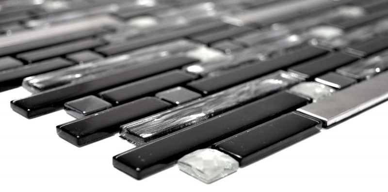 Mosaico di vetro aste acciaio inox argento nero piastrelle backsplash cucina parete MOS67-GV478