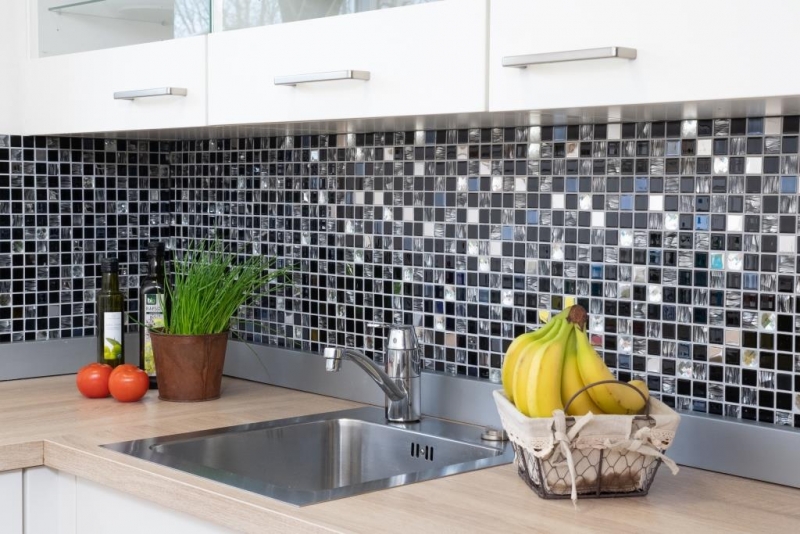 Mosaico in acciaio inox mosaico di vetro antracite argento nero MOS63-CM-426