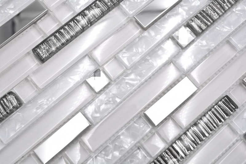 Aste di mosaico in vetro tessere di mosaico in acciaio inox bianco argento MOS86-0104