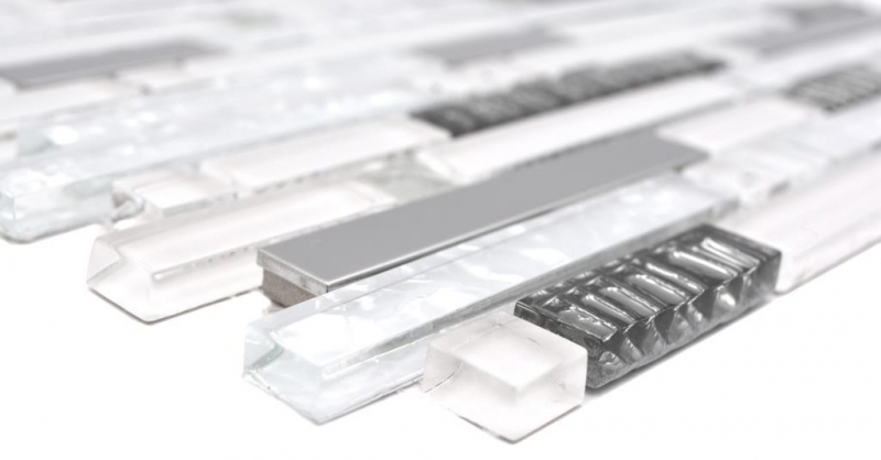 Aste di mosaico in vetro tessere di mosaico in acciaio inox bianco argento MOS86-0104