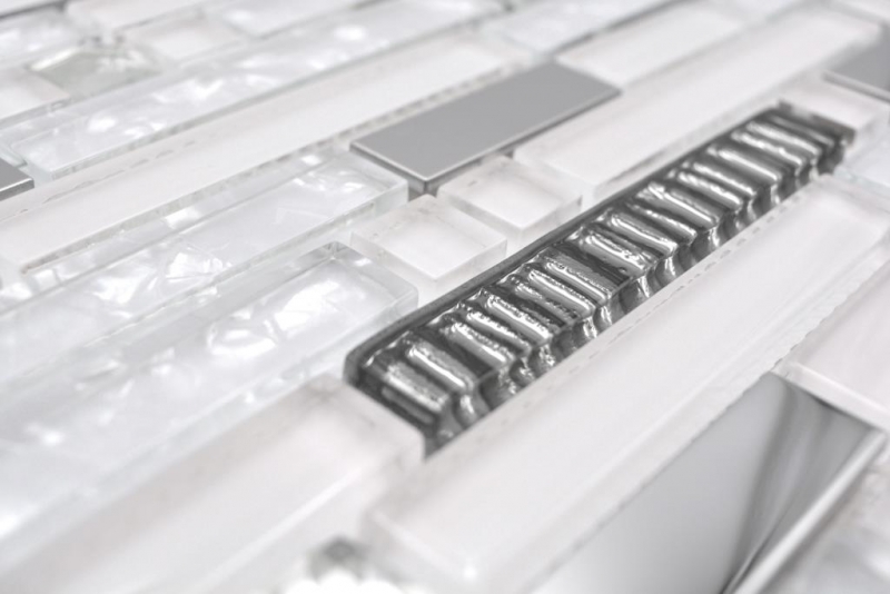 Aste di mosaico in vetro tessere di mosaico in acciaio inox bianco argento MOS86-0104