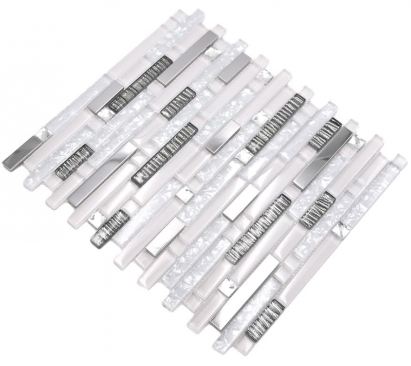 Aste di mosaico in vetro tessere di mosaico in acciaio inox bianco argento MOS86-0104