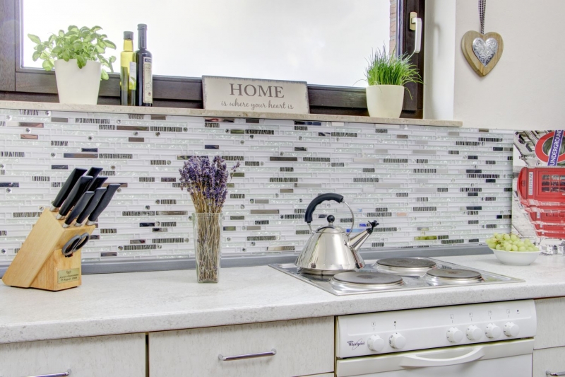 Aste di mosaico in vetro tessere di mosaico in acciaio inox bianco argento MOS86-0104