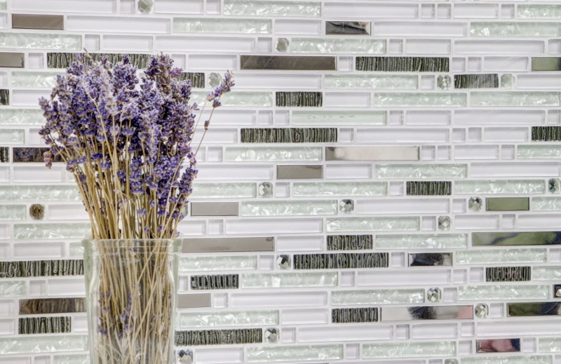 Aste di mosaico in vetro tessere di mosaico in acciaio inox bianco argento MOS86-0104