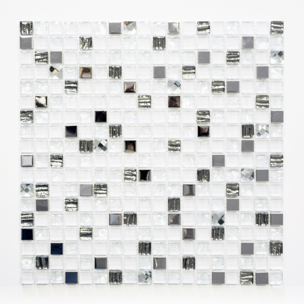 Piastrella di vetro a mosaico in acciaio inox bianco backsplash cucina piastrelle bagno - MOS92-0107